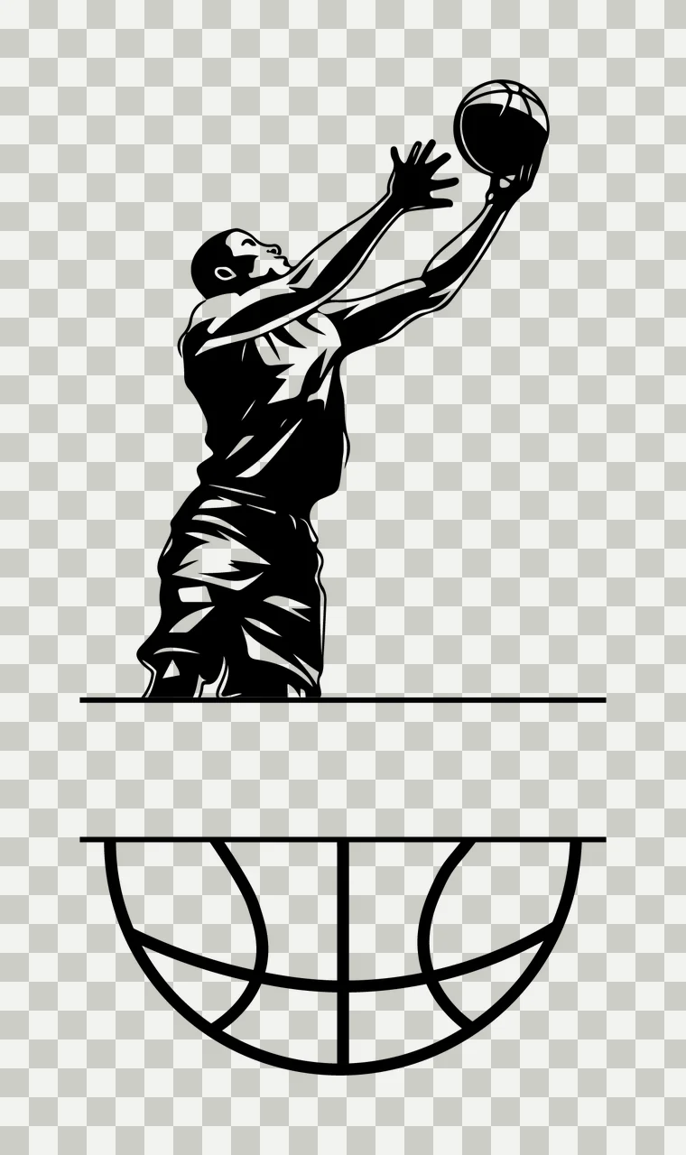 Ball Basketball Player Reaching horizontal line minimalist graphic transparency and detail preview thumbnail