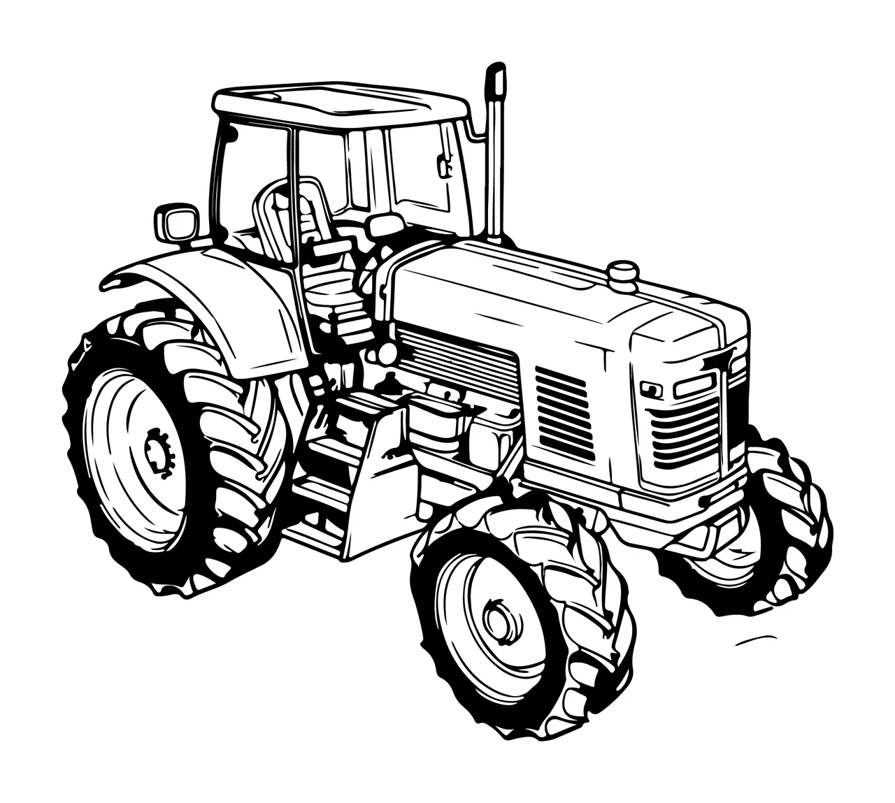 Agricultural Tractor Side Profile Drawing standing wheels cabin