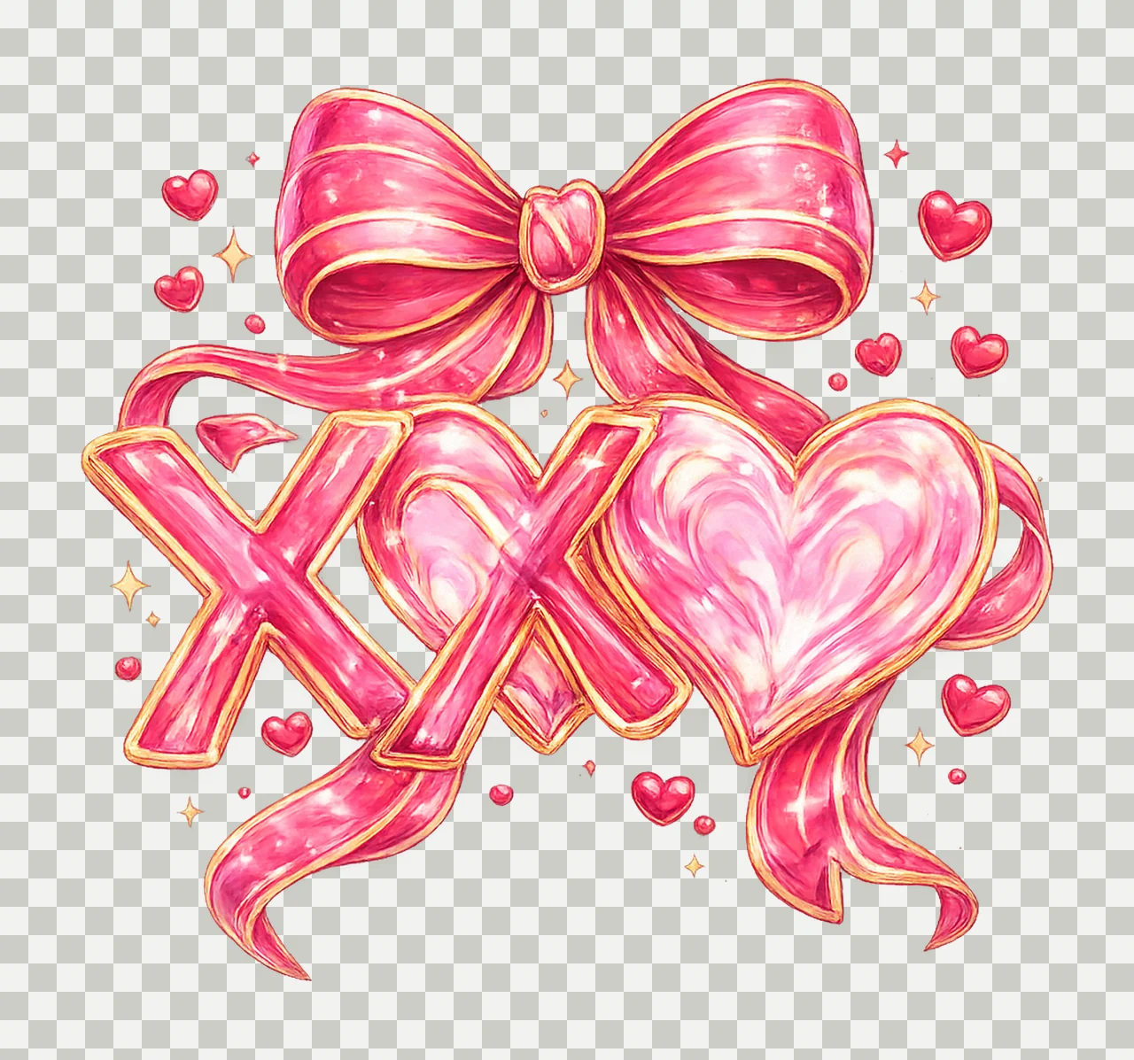 Valentine Xoxo Coquette Bow Brushstroke Heart Design Preppy transparency and detail preview thumbnail