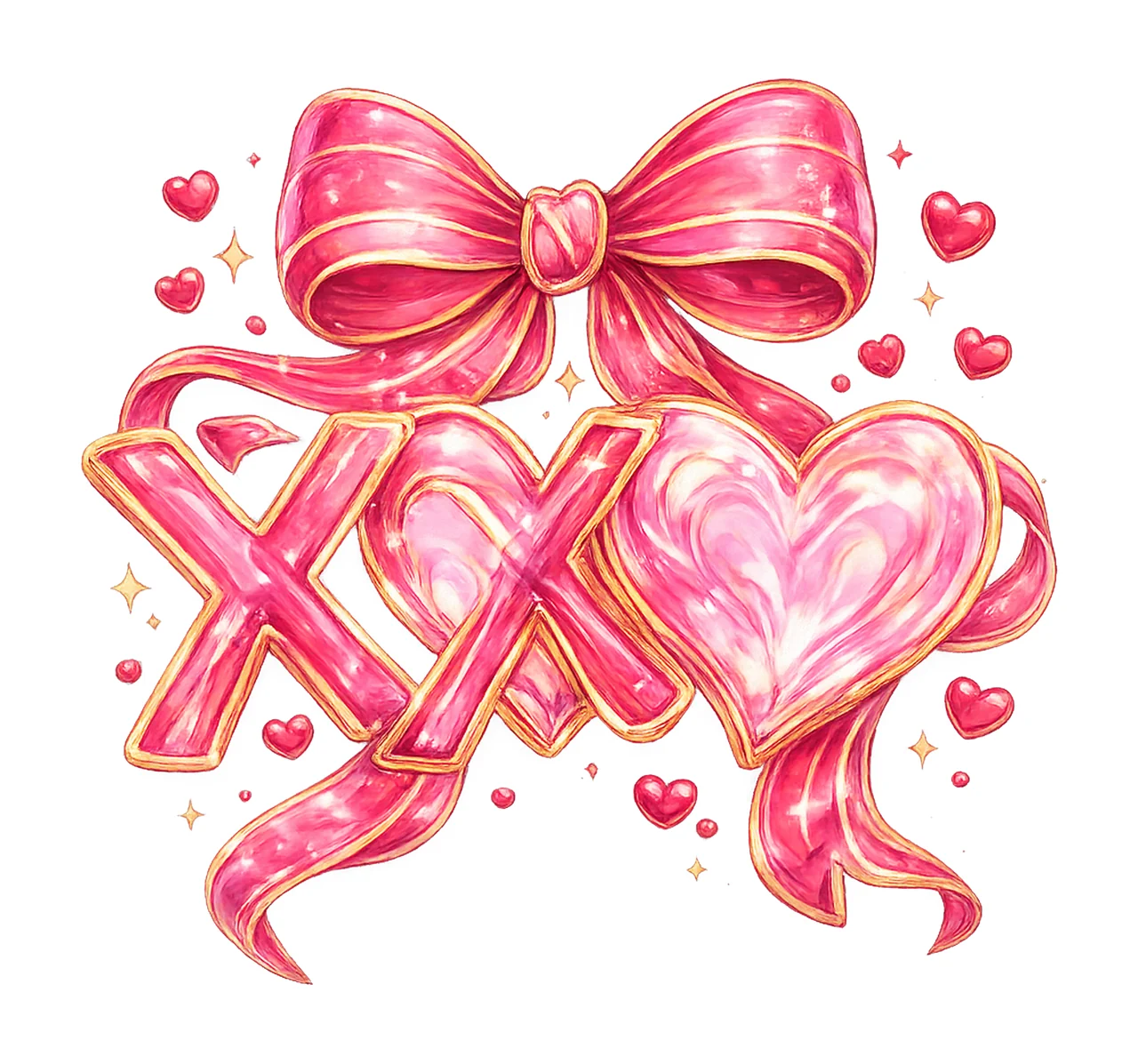 Valentine Xoxo Coquette Bow Brushstroke Heart Design Preppy