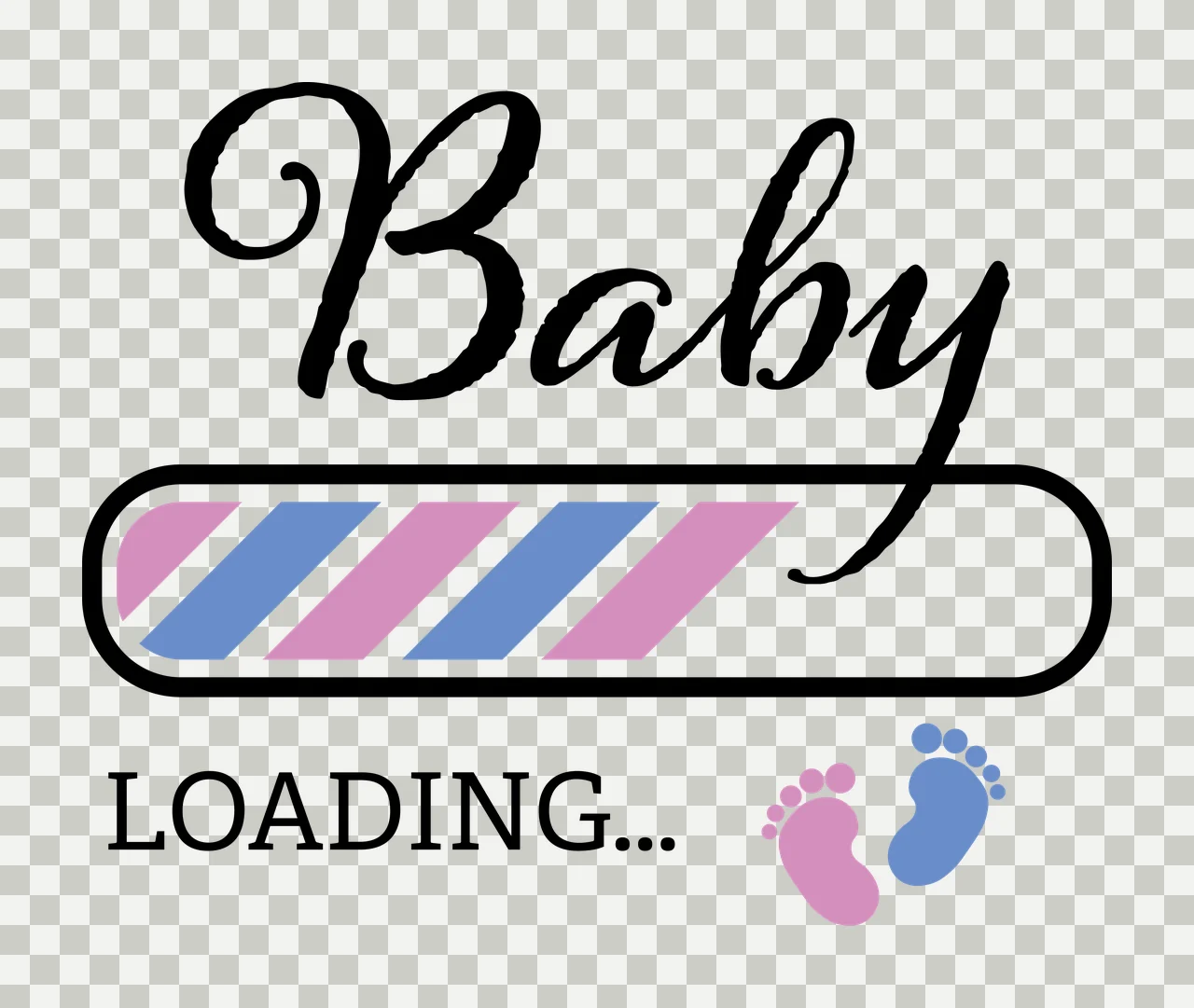 Baby Loading Bar With Diagonal Lines black white footprints transparency and detail preview thumbnail