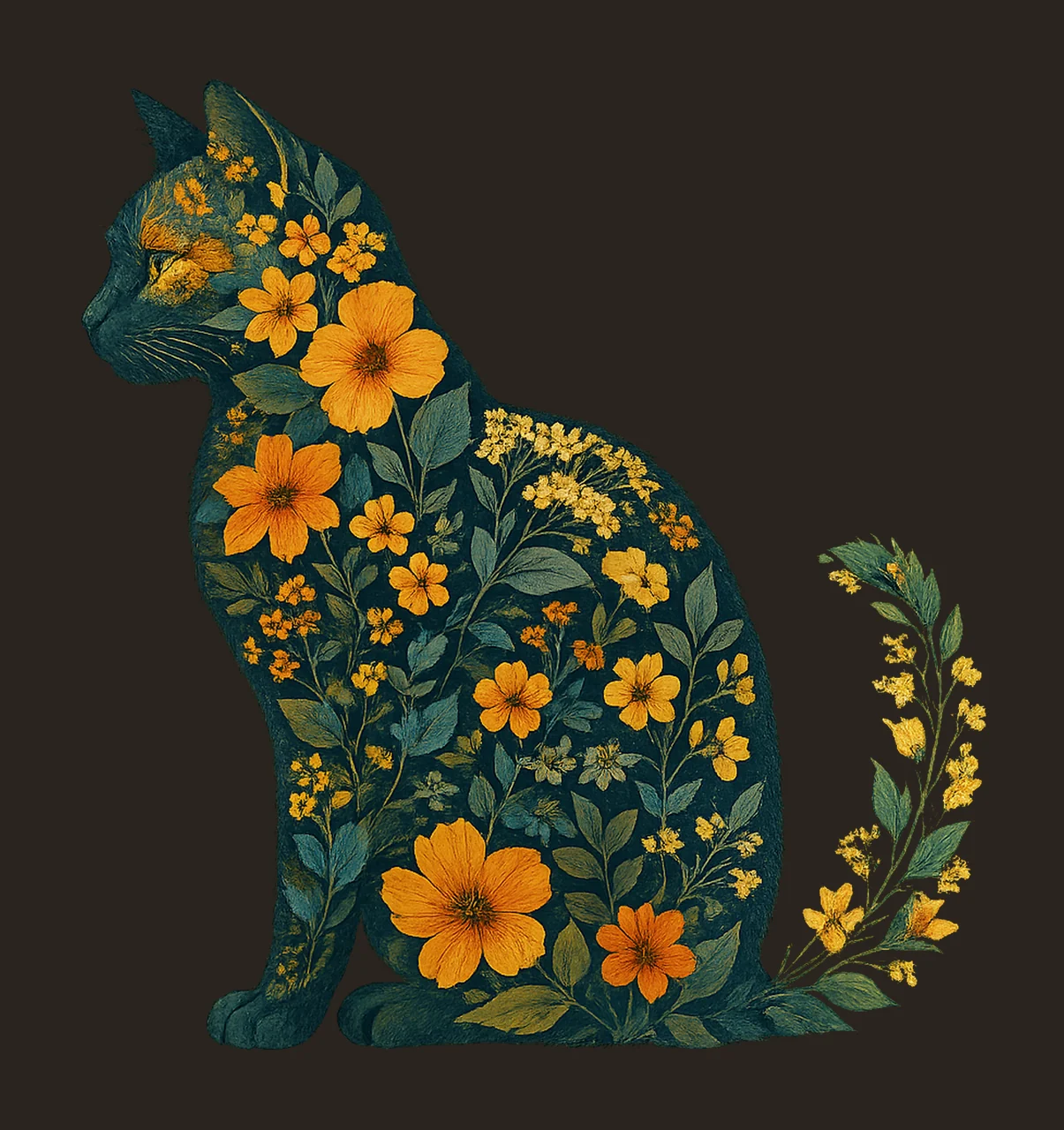 Wildflower Cat Floral Sublimation Design Cat Lover Artwork contrast preview thumbnail