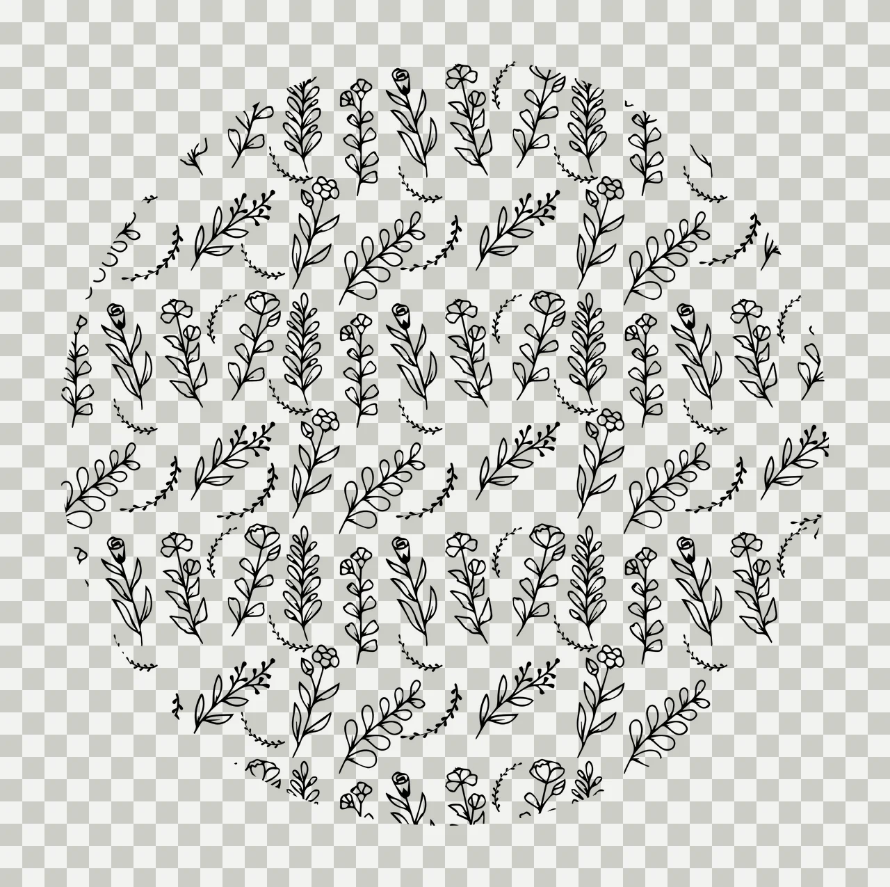 Keychain Circular Floral Pattern Botanical Line Art flowers transparency and detail preview thumbnail