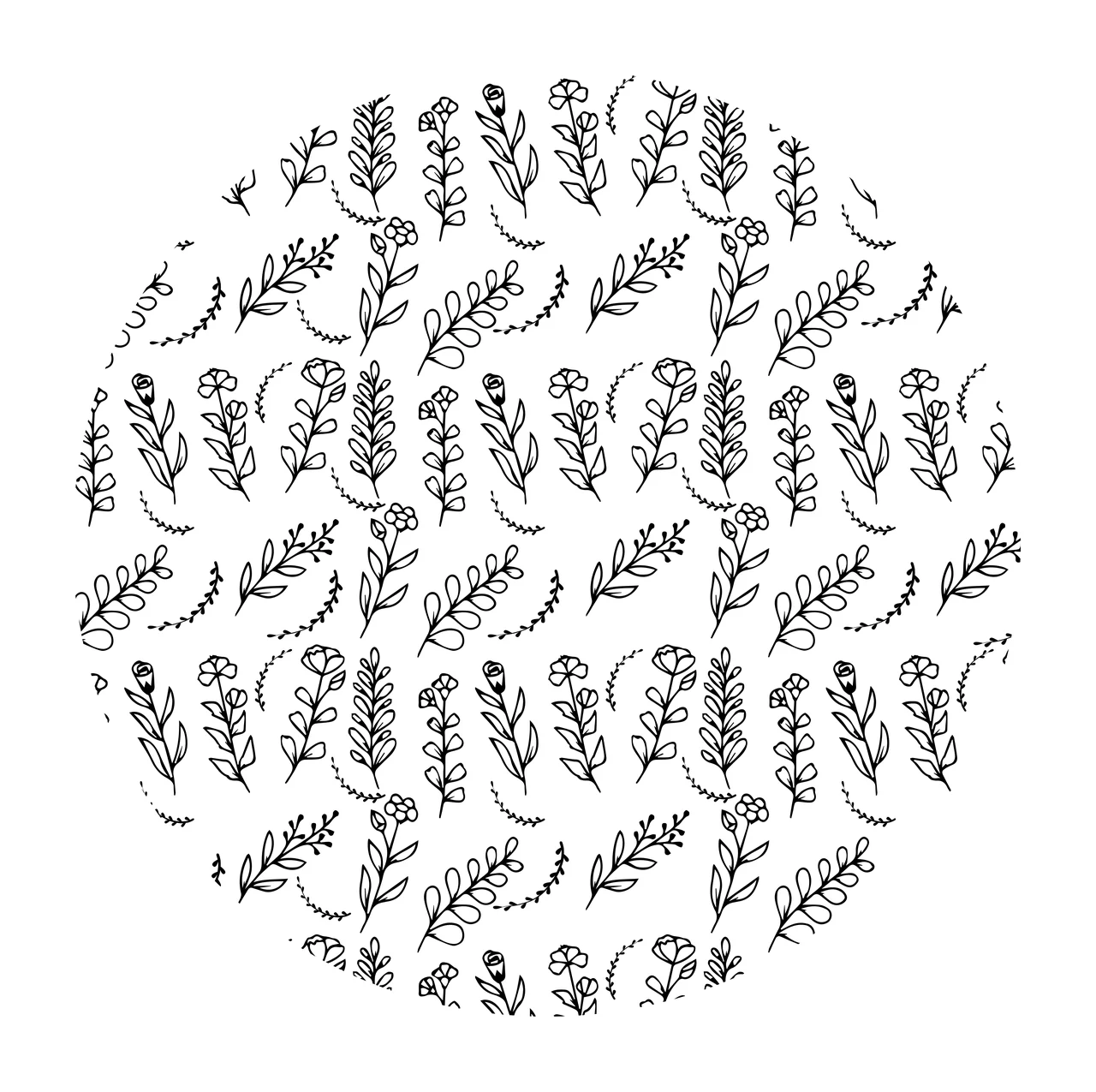 Keychain Circular Floral Pattern Botanical Line Art flowers