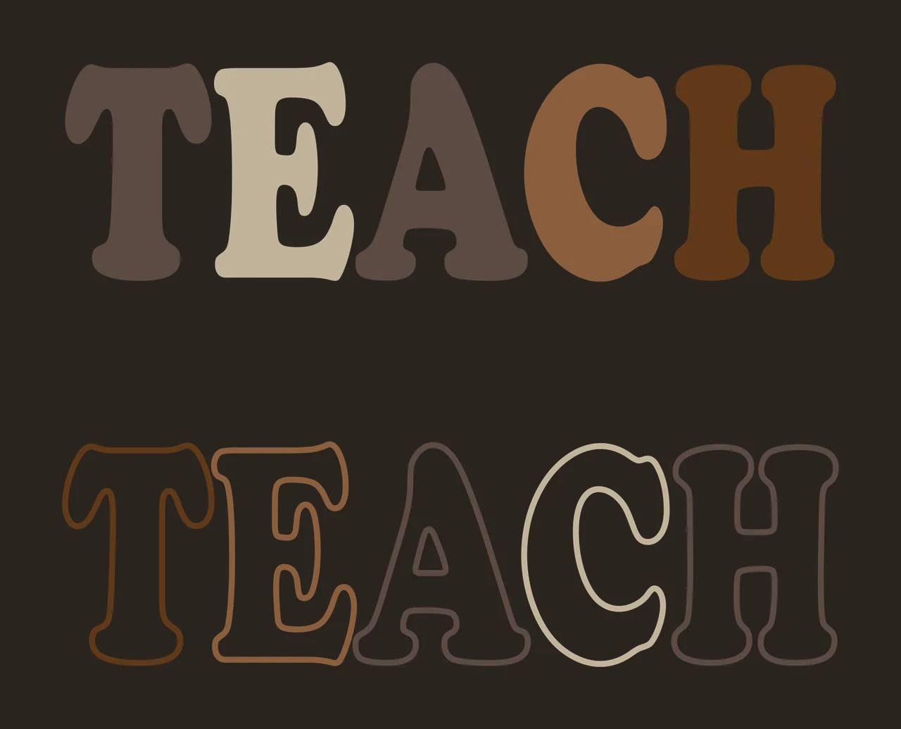 Teach Teach Bold And Outline Text Words letters typography contrast preview thumbnail