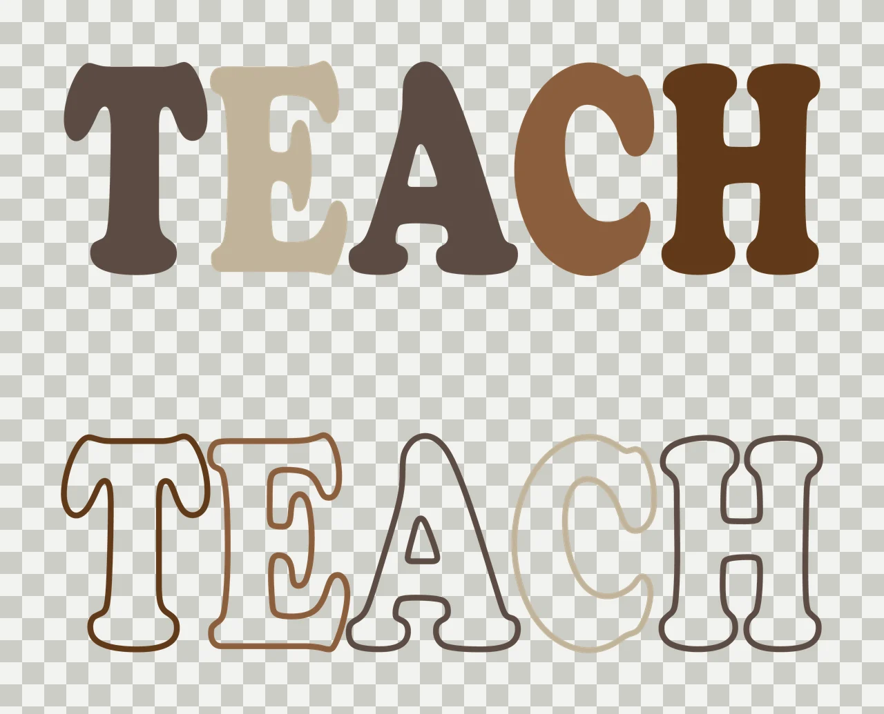 Teach Teach Bold And Outline Text Words letters typography transparency and detail preview thumbnail