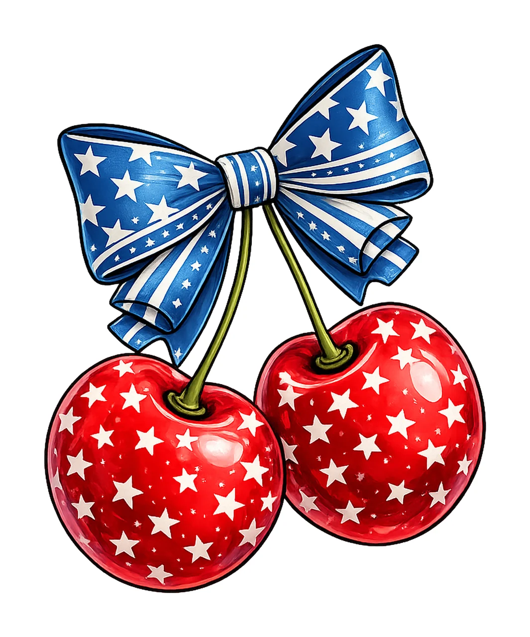 Coquette American flag Cherry Bow Design 4th of July
