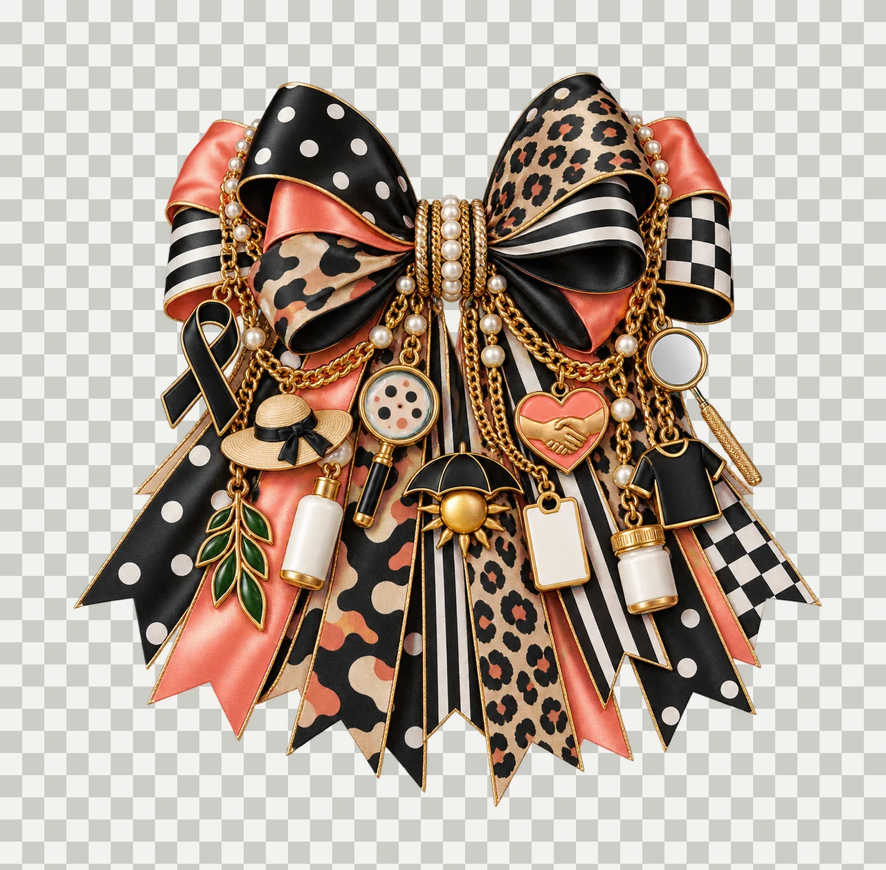 Melanoma and Skin Cancer Awareness Bow Charm PNG, Gold Chain Charms, Transparent Sublimation Design, Digital Download transparency and detail preview thumbnail