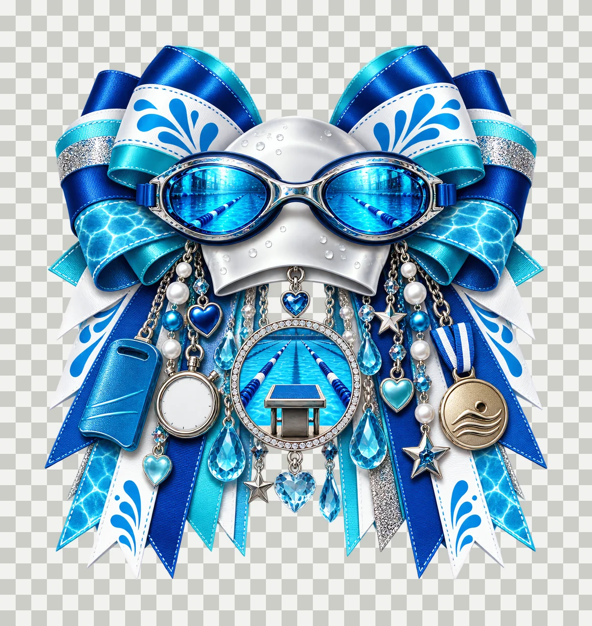 Swimming PNG, Swimming Goggles and Swim Cap Coquette Bow, No Text Sublimation Clipart, Transparent Digital Download transparency and detail preview thumbnail