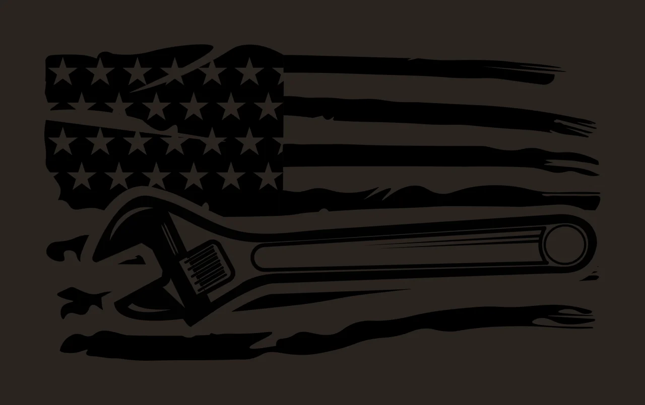 Mechanic American Flag With Wrench Silhouette Graphic Overlapping contrast preview thumbnail