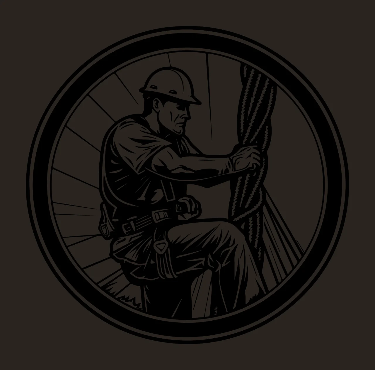 Worker Climbing Rope In Circular Frame harness helmet circle contrast preview thumbnail