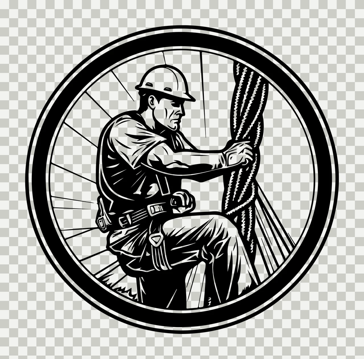 Worker Climbing Rope In Circular Frame harness helmet circle transparency and detail preview thumbnail