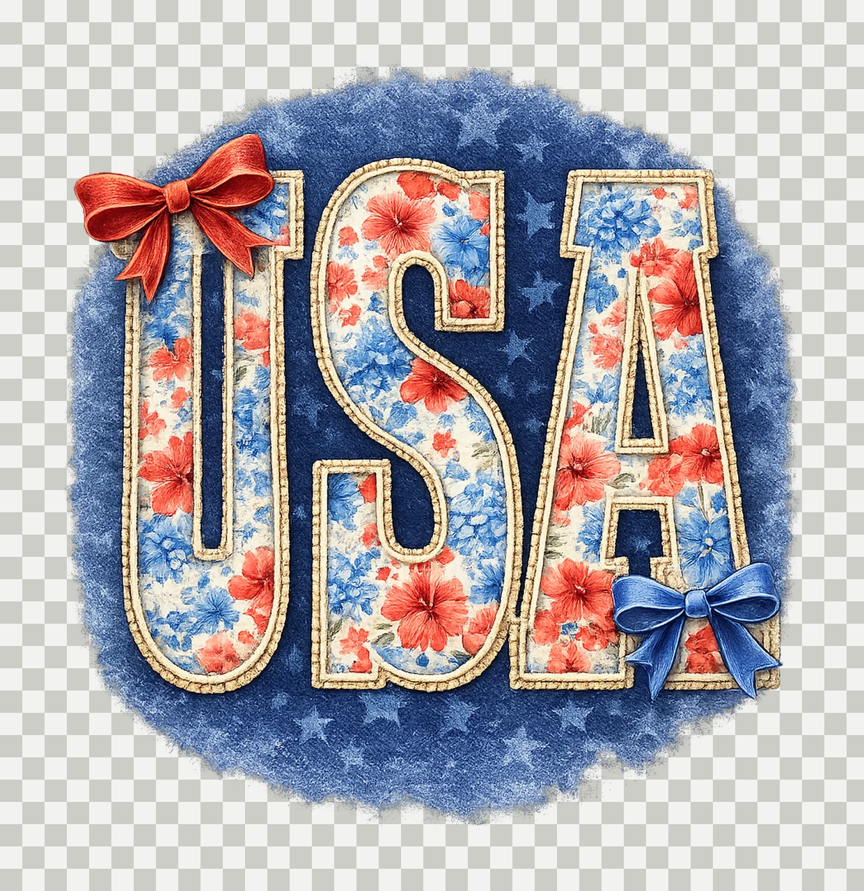 USA Floral 250th Anniversary Patriotic Coquette Bow Design transparency and detail preview thumbnail