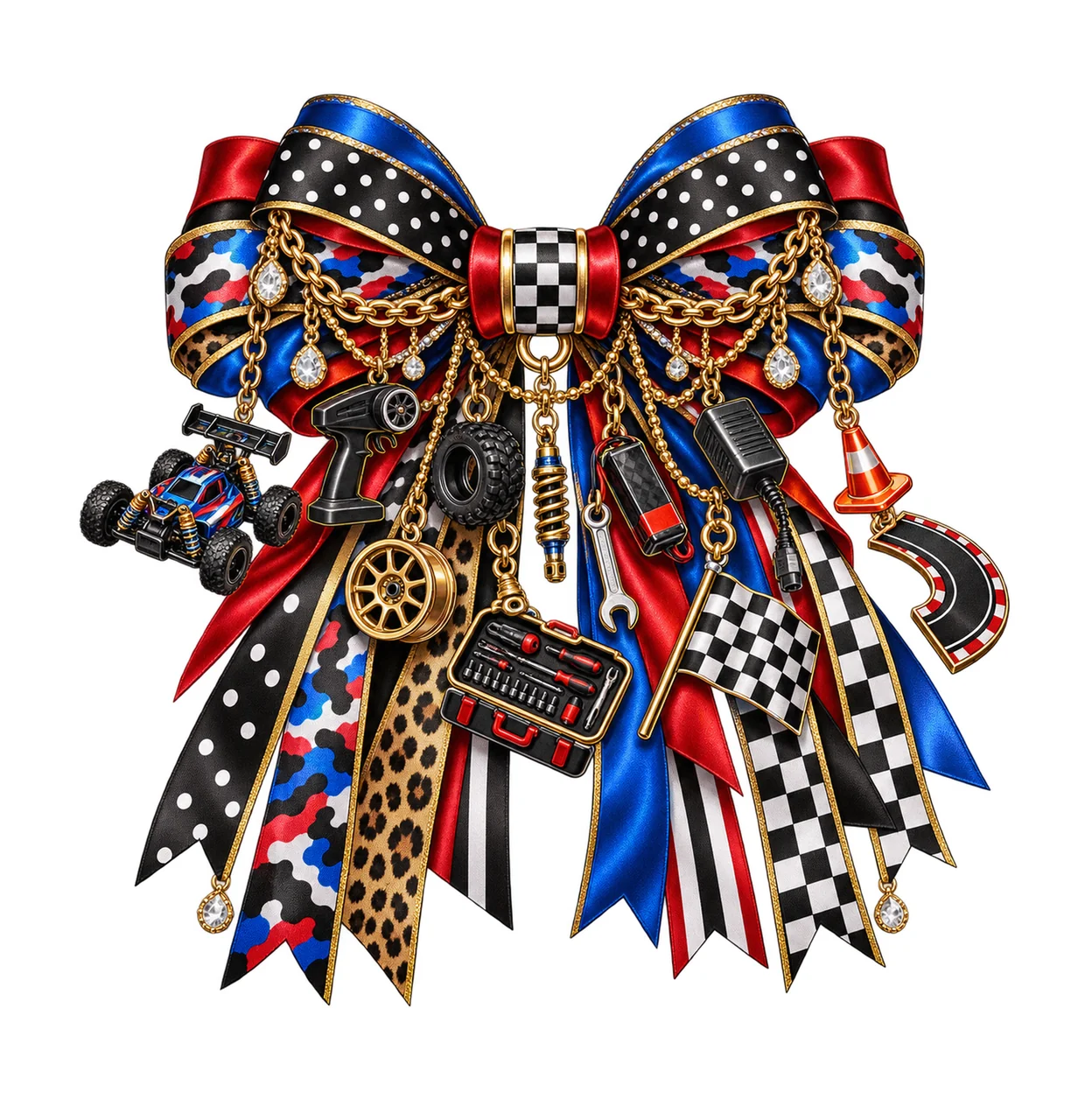 RC Car Hobbyist Bow Charm PNG, Gold Chain Charms, Transparent Sublimation Design, Digital Download