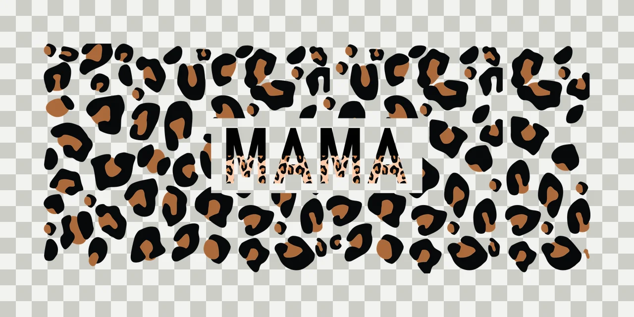 MAMA Typography Design with word MAMA, leopard spots, white rectangular frame and split letter fill in black, brown and tan transparency and detail preview thumbnail
