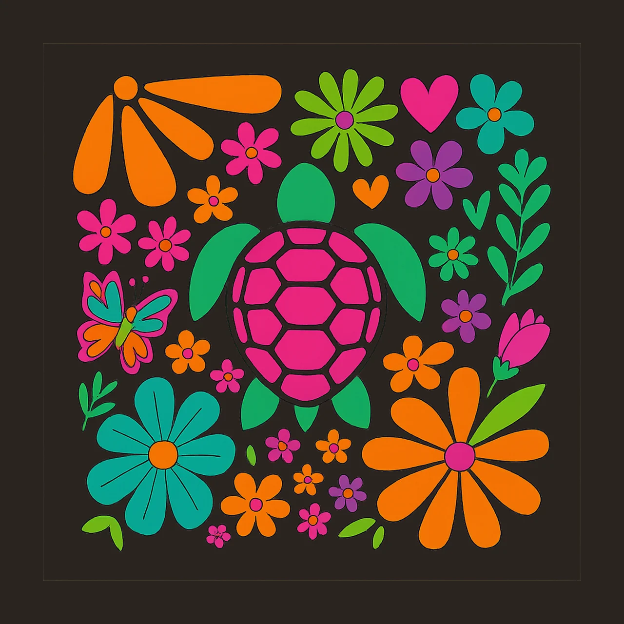 Floral Turtle With Flowers And Butterfly In Pink hearts contrast preview thumbnail