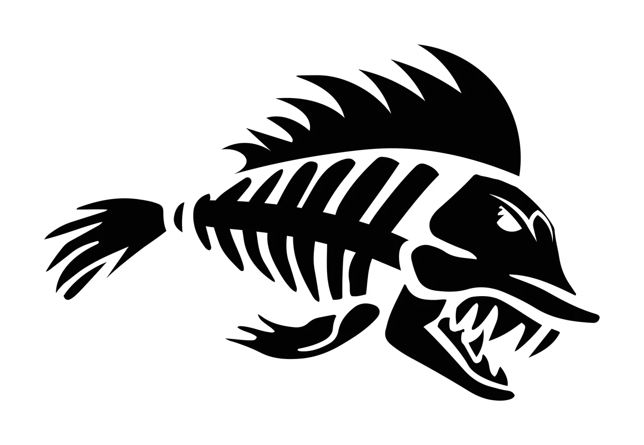 Bones Graphic Silhouette Of A Fish Skeleton swimming bone teeth