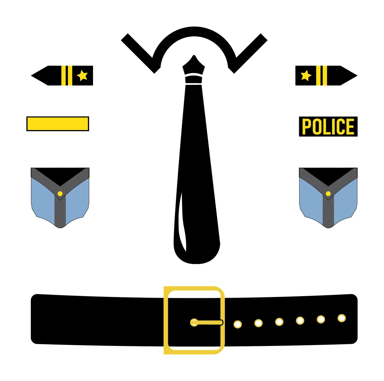 Uniform Items Arranged Display With Epaulets And Badge
