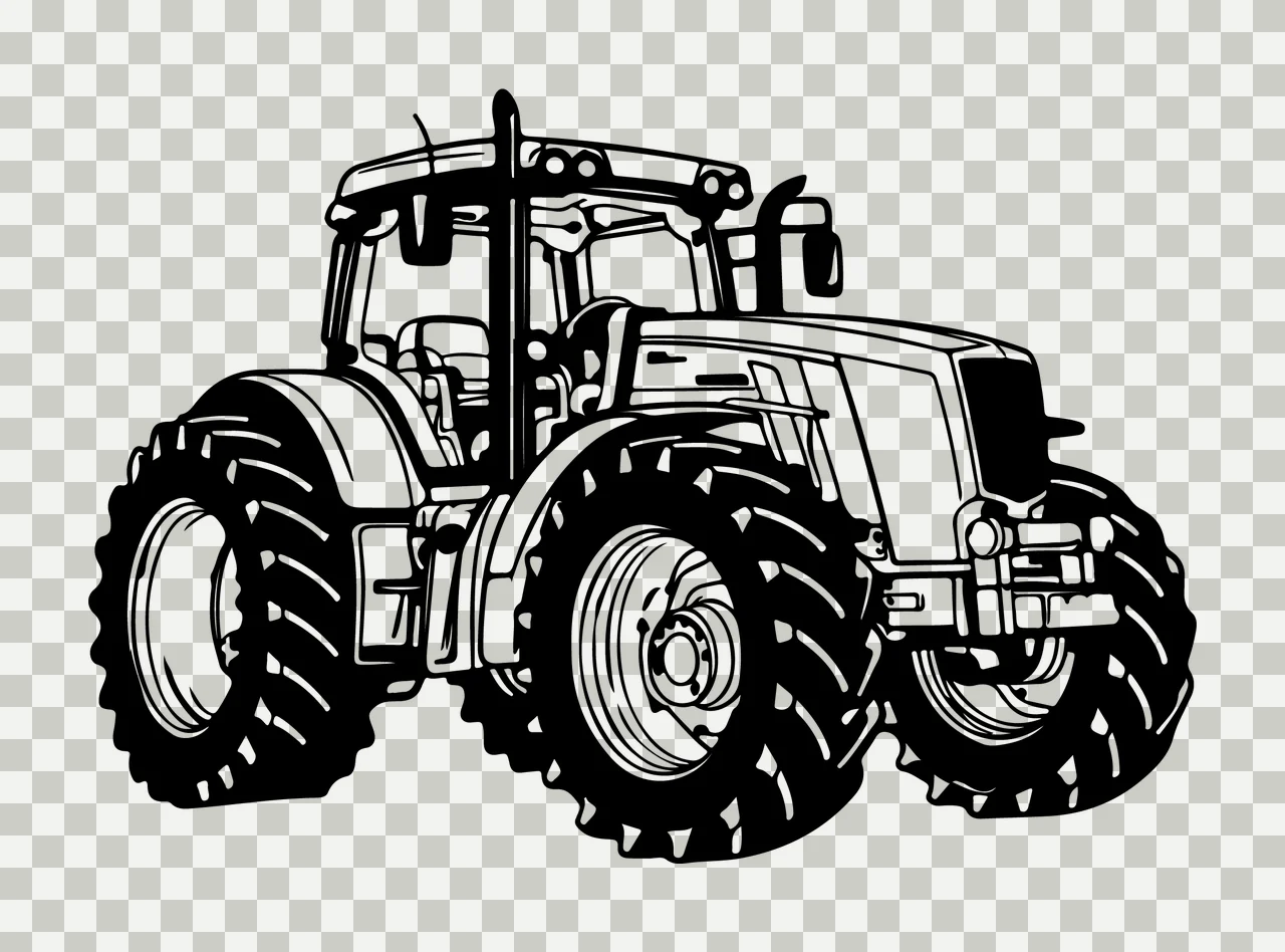 Large Agricultural Tractor Vehicle Silhouette wheels cabin transparency and detail preview thumbnail
