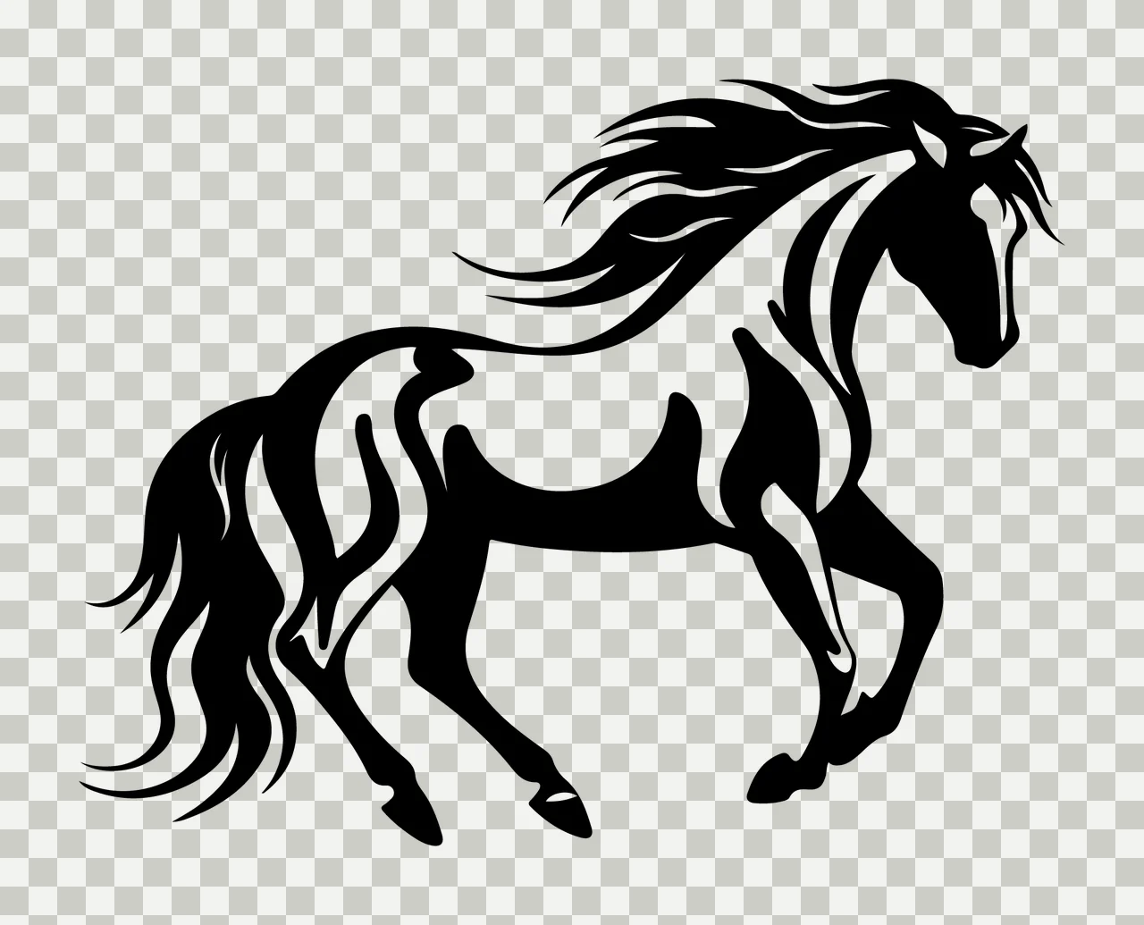 Horse With Mane And Tail In Black transparency and detail preview thumbnail