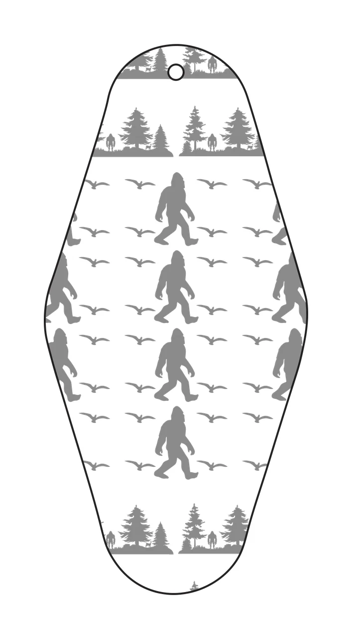 Classic Motel Keychain Bigfoot And Trees Oval Design Pattern