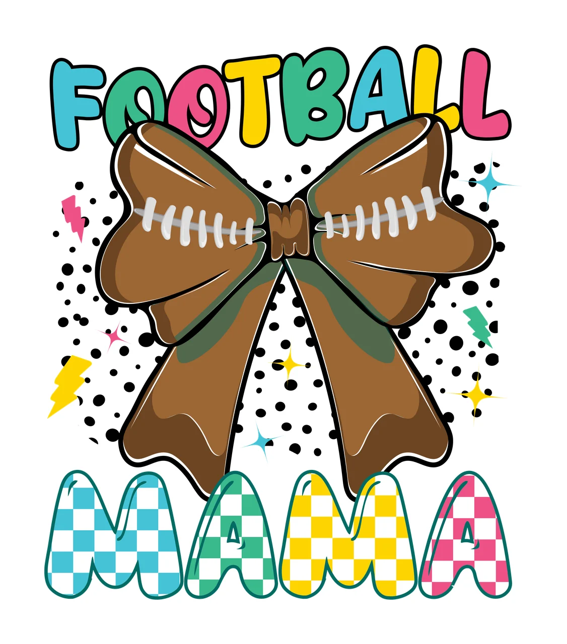 Football Mama Dots Black Bow Silhouette Over Text displaying
