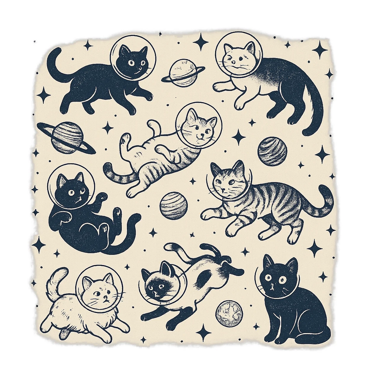 Cats in Space Funny Cat Digital Retro Vintage Cat Lover Gift