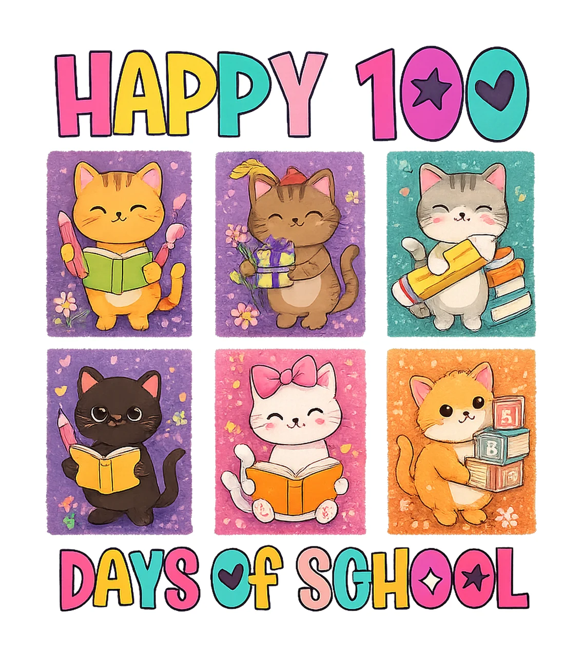 Happy 100 Days of School Cats Cute Kitten Student Design