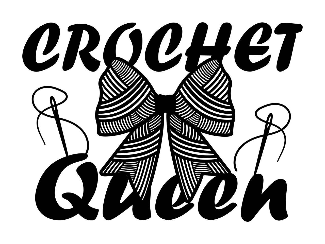 Crochet Bow And Needle Graphic decorated yarn minimalist silhouette