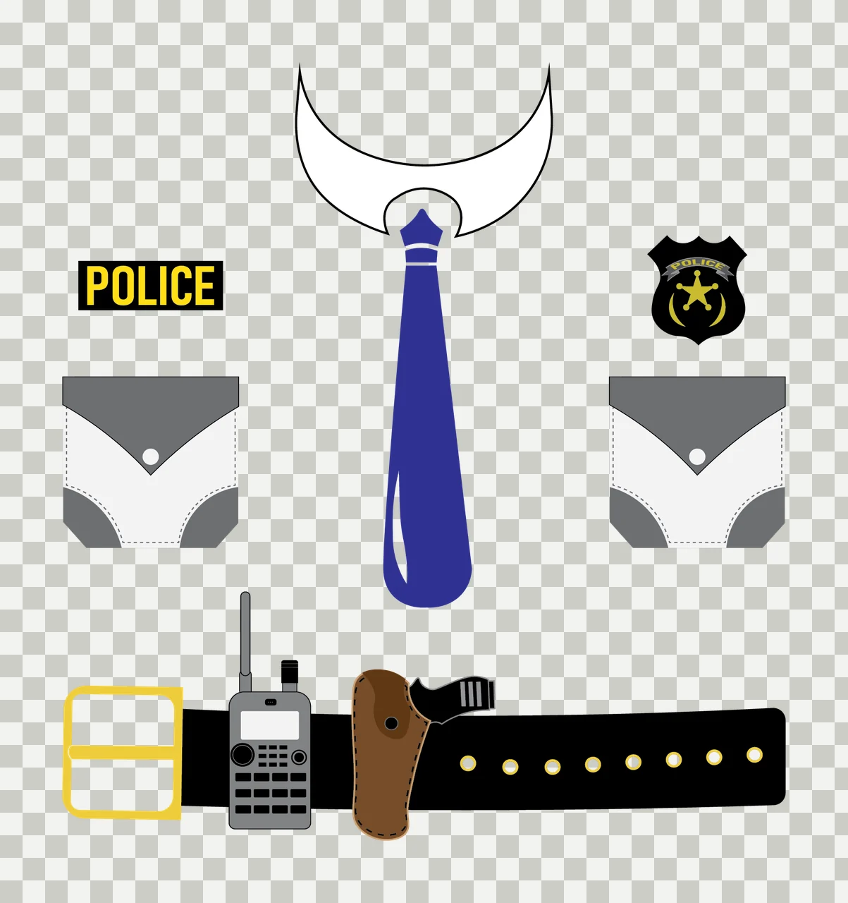 Uniform Accessories Belt And Badge arranged pockets tie silhouette transparency and detail preview thumbnail