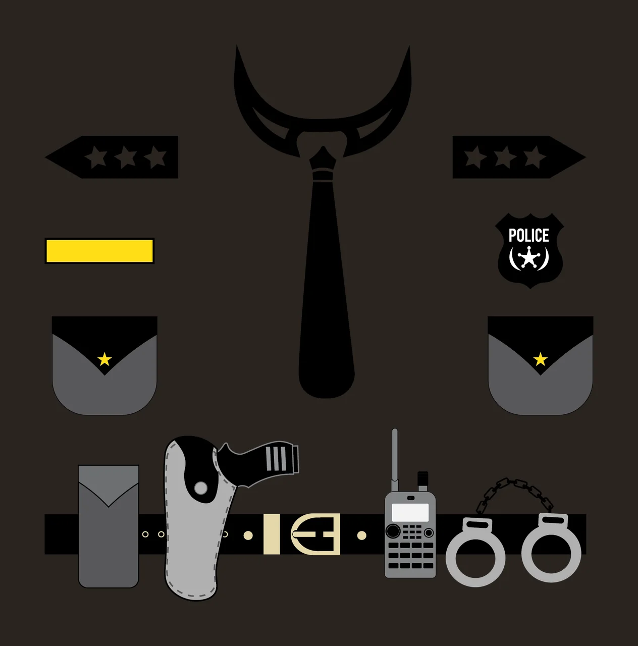 Police Duty Gear Silhouette Icon Set law enforcement equipment contrast preview thumbnail