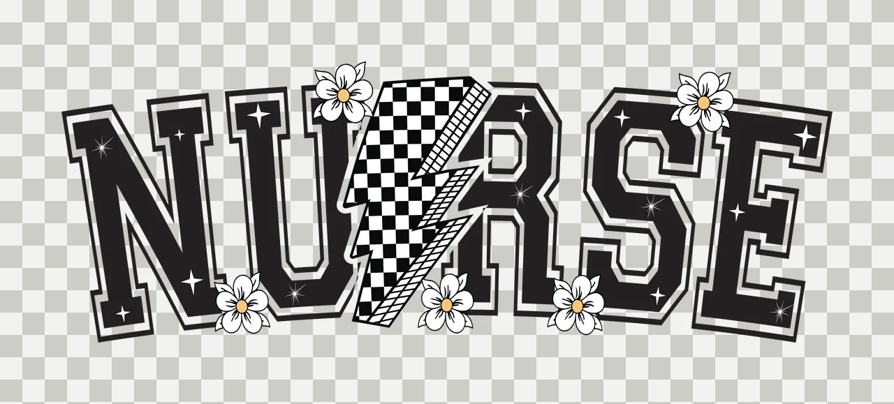 Nurse Text With Lightning And Flowers decorated bolt varsity font transparency and detail preview thumbnail