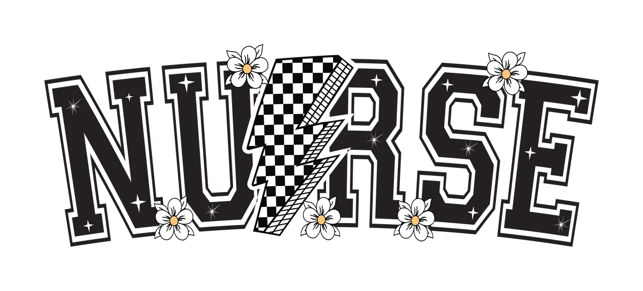 Nurse Text With Lightning And Flowers decorated bolt varsity font