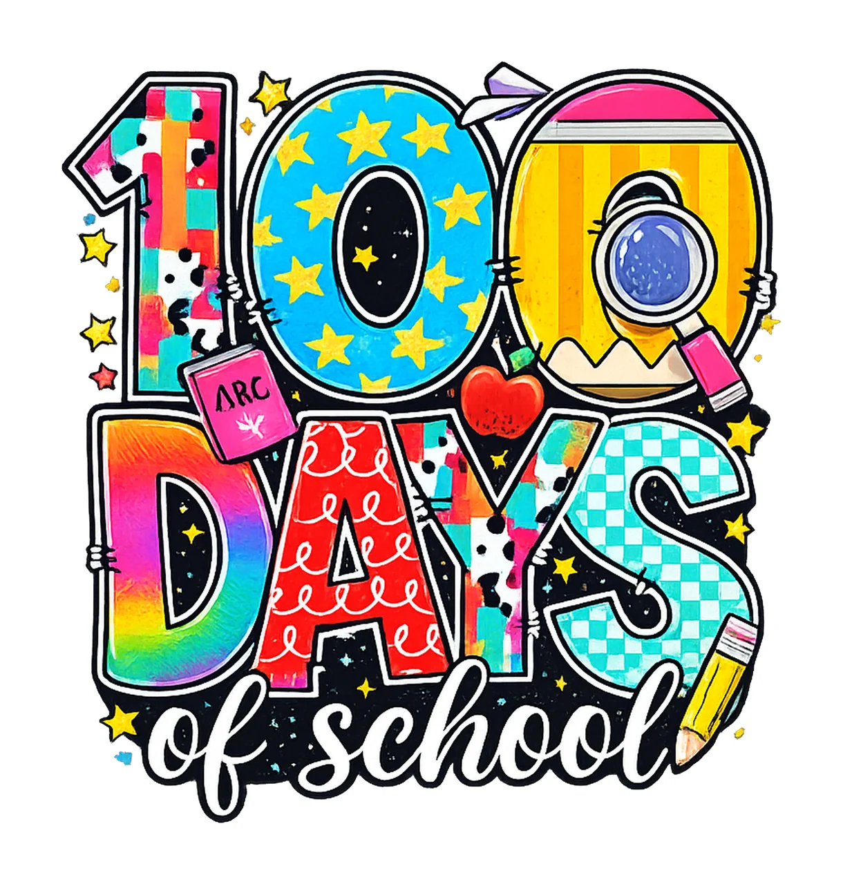 100 Days Of School Retro Pencil Pattern Tie Dye School