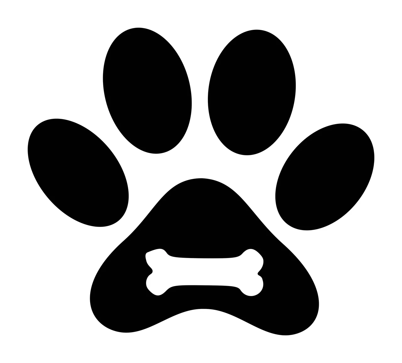 Paw print with bone Illustration with black paw print and white bone