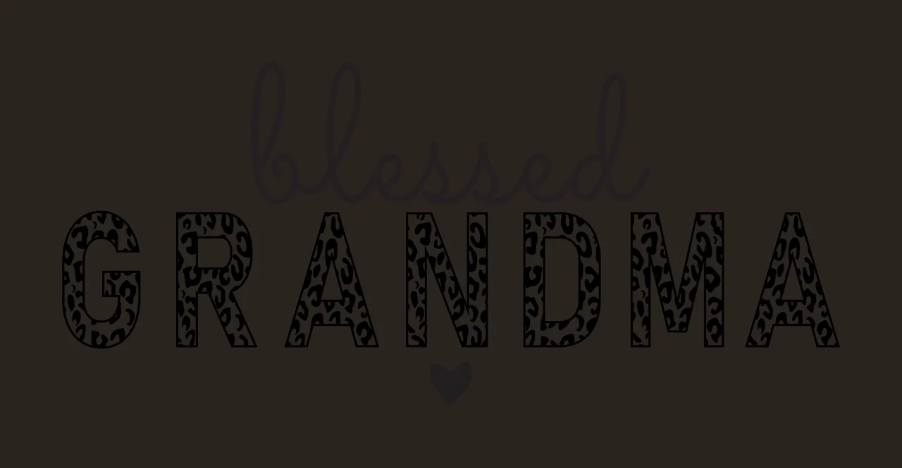 Blessed GRANDMA Typography Design with cursive script text, leopard print block lettering and heart icon in black and white contrast preview thumbnail