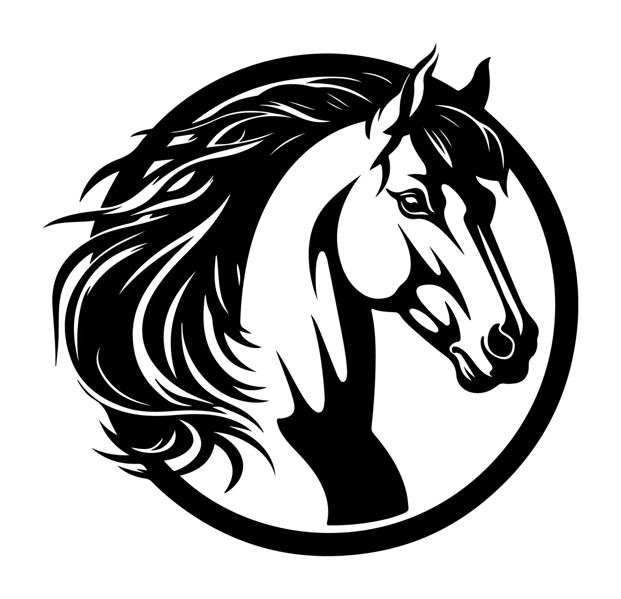 Horse Head Profile Silhouette Circle Icon viewed in frame mane