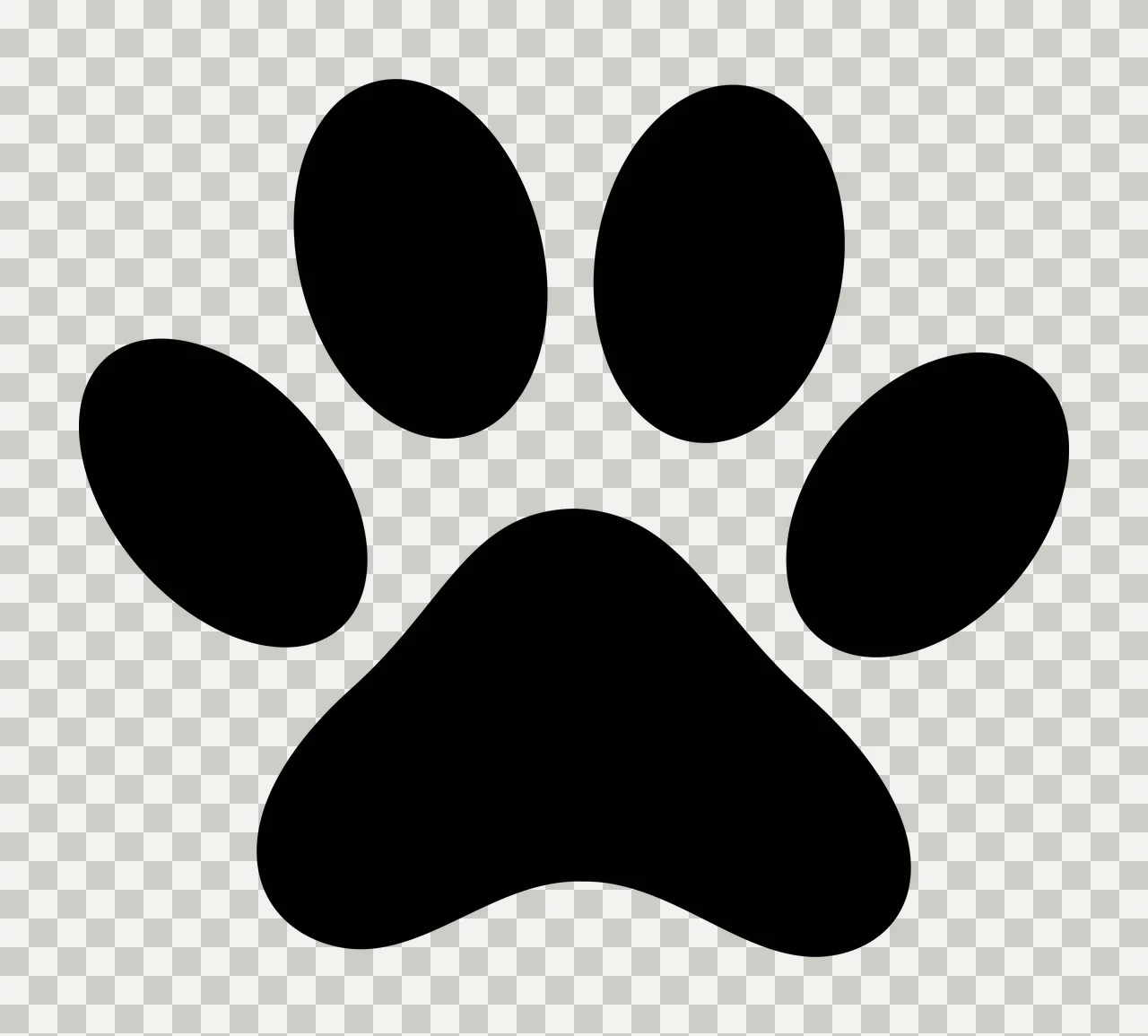 Paw print silhouette Illustration with four oval pads and one large central pad in black and white transparency and detail preview thumbnail