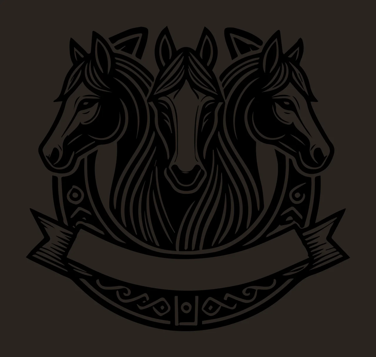 Horse Three Heads With Empty Ribbon gazing head pattern engraving contrast preview thumbnail