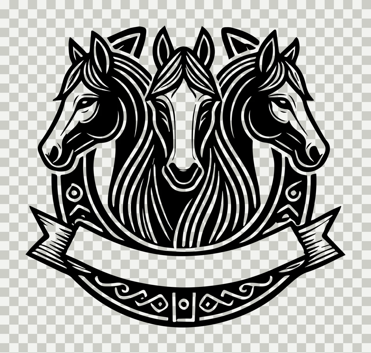 Horse Three Heads With Empty Ribbon gazing head pattern engraving transparency and detail preview thumbnail