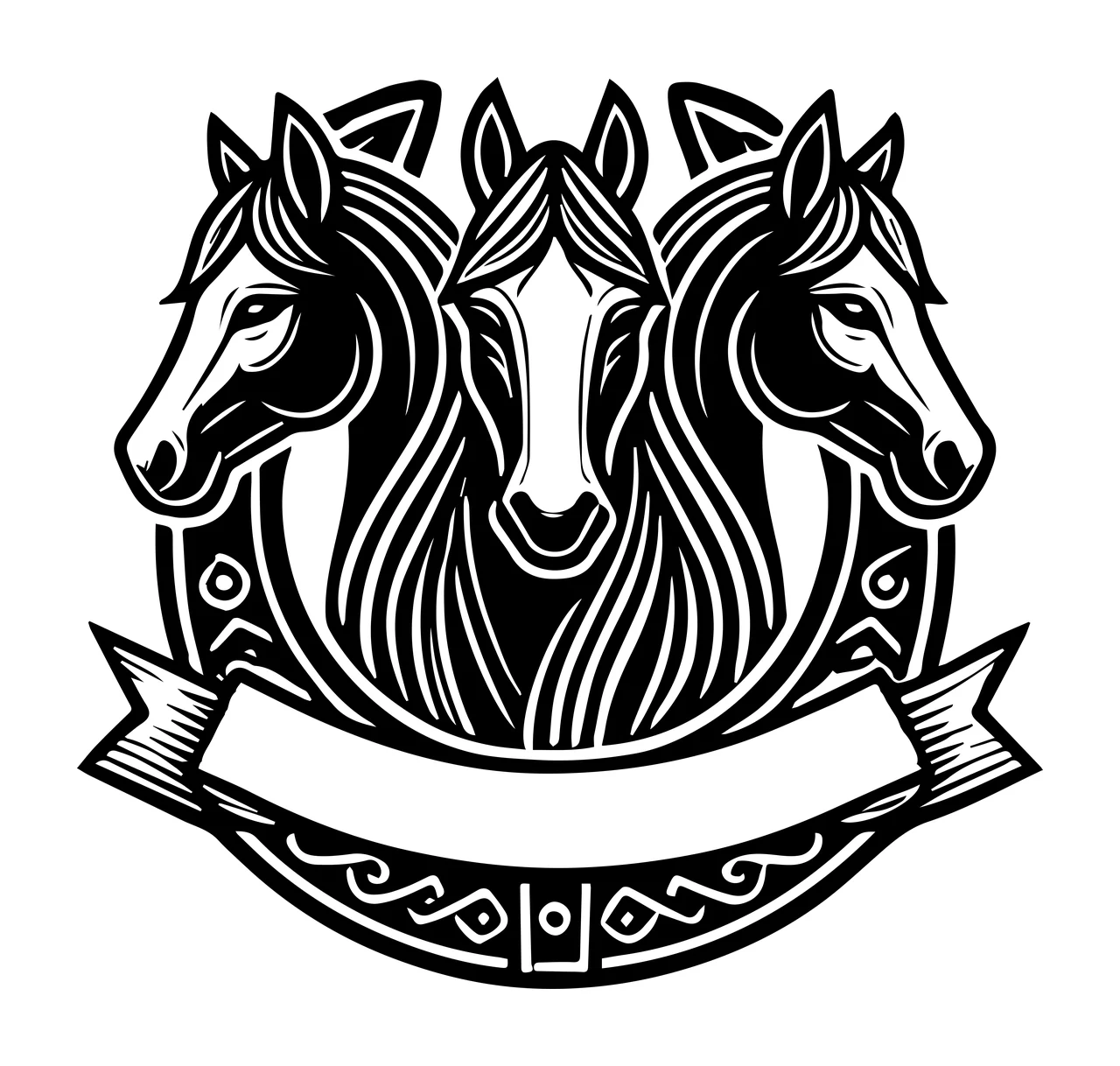 Horse Three Heads With Empty Ribbon gazing head pattern engraving
