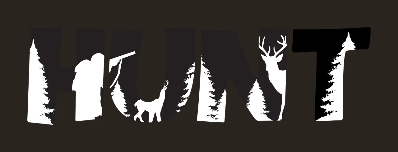 Hunt Text Silhouette Outdoor Theme deer trees person black contrast preview thumbnail