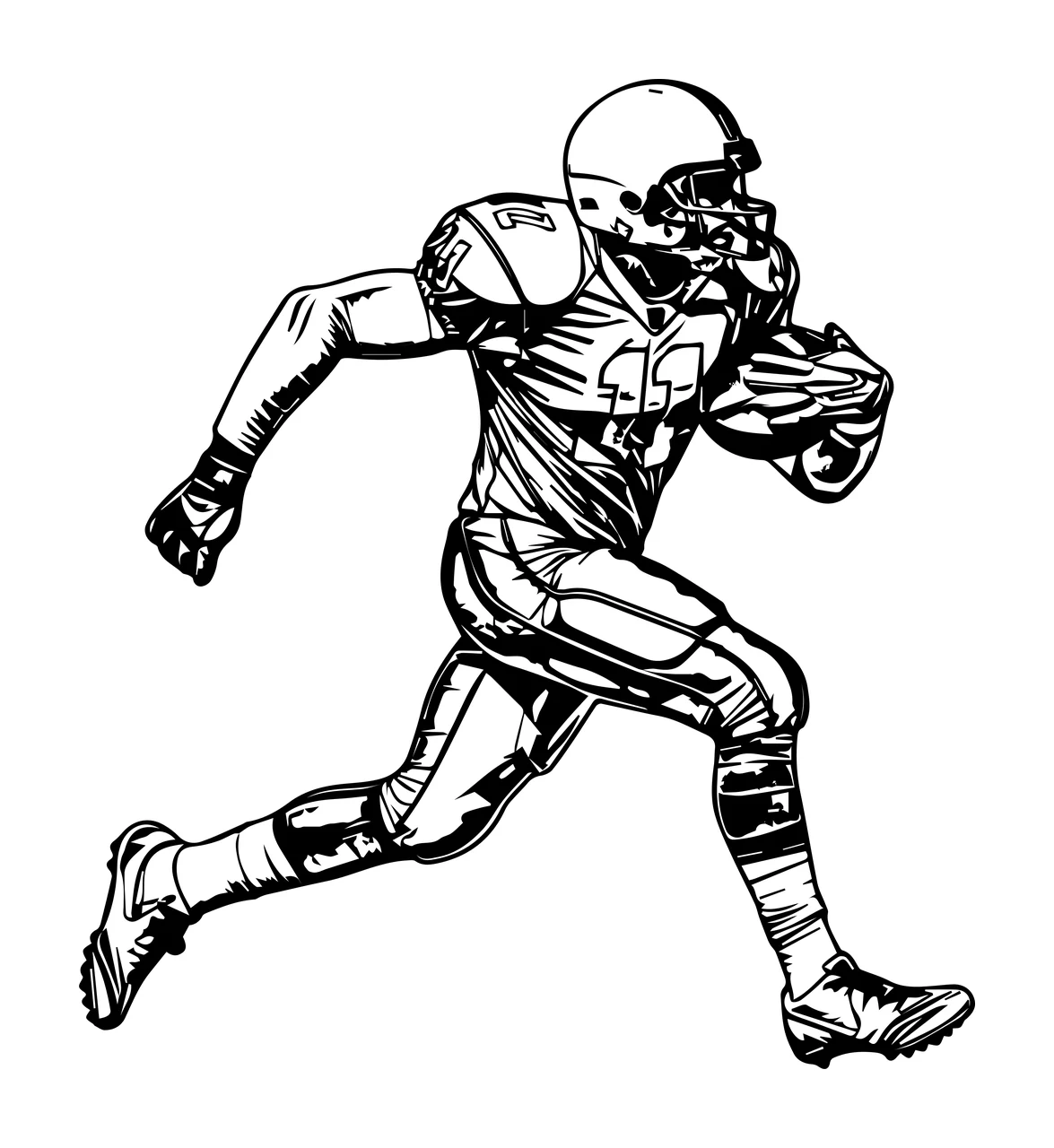 Football Player American Running With Ball helmet shoulder pads