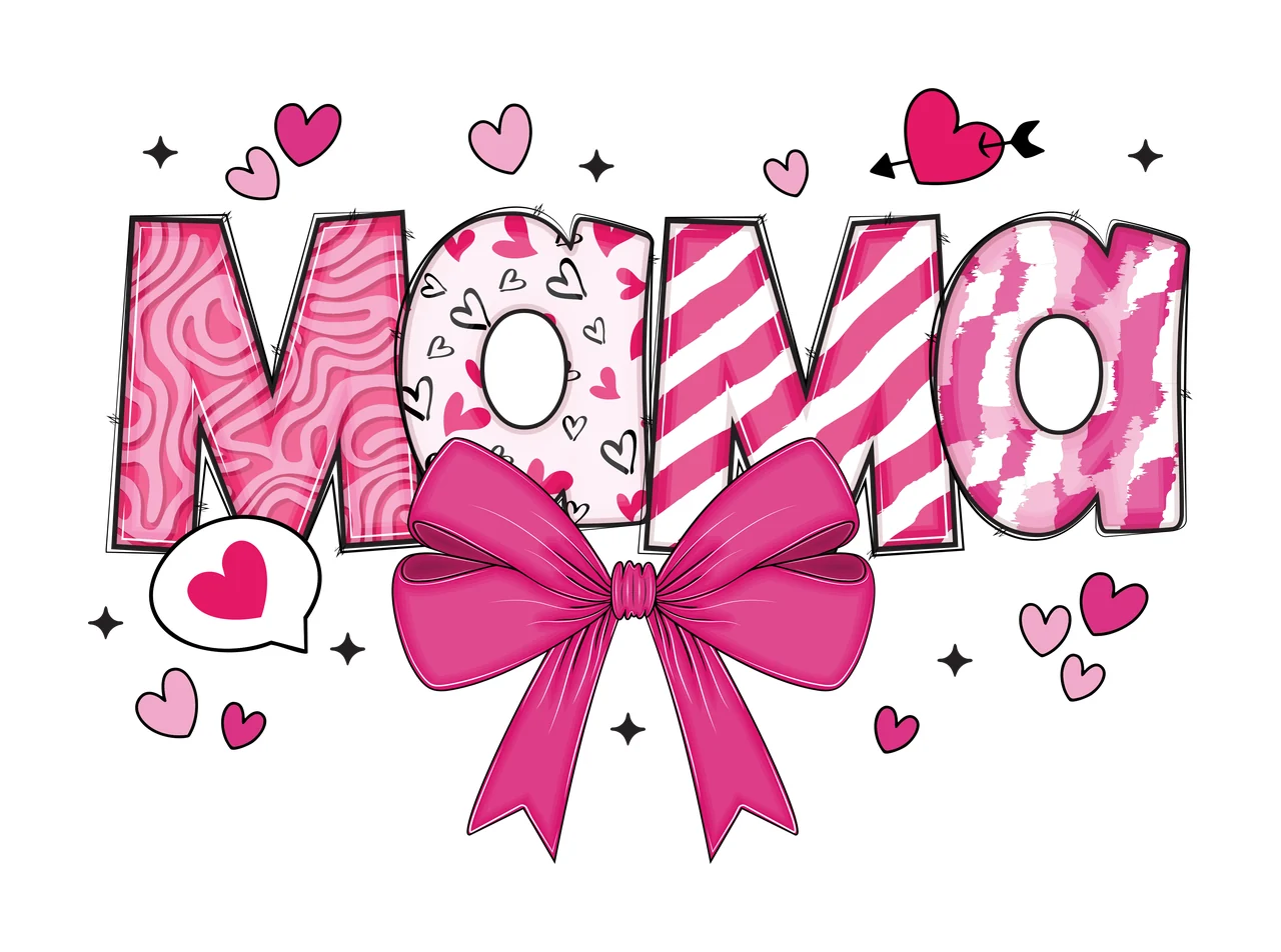 Mama Bow Text With Silhouette And Heart Accents hearts stars