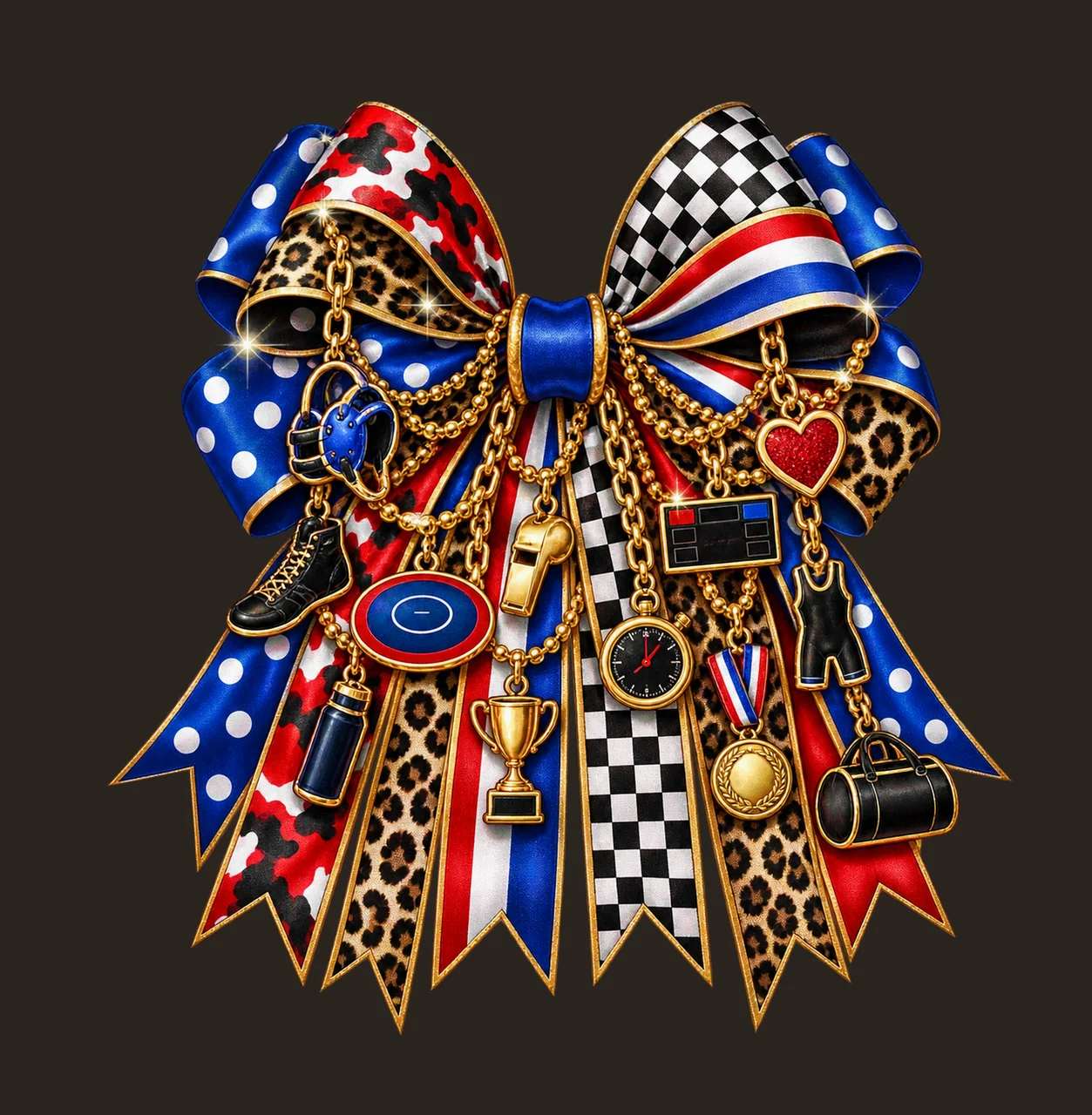 Wrestling Mom Bow Charm PNG, Themed Gold Chain Charms, Coquette Ribbon Sublimation Design, Transparent Digital Download contrast preview thumbnail