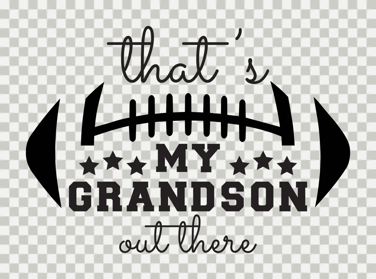 That's MY GRANDSON out there football typography with thin script text, bold serif text, football laces icon and stars in black transparency and detail preview thumbnail
