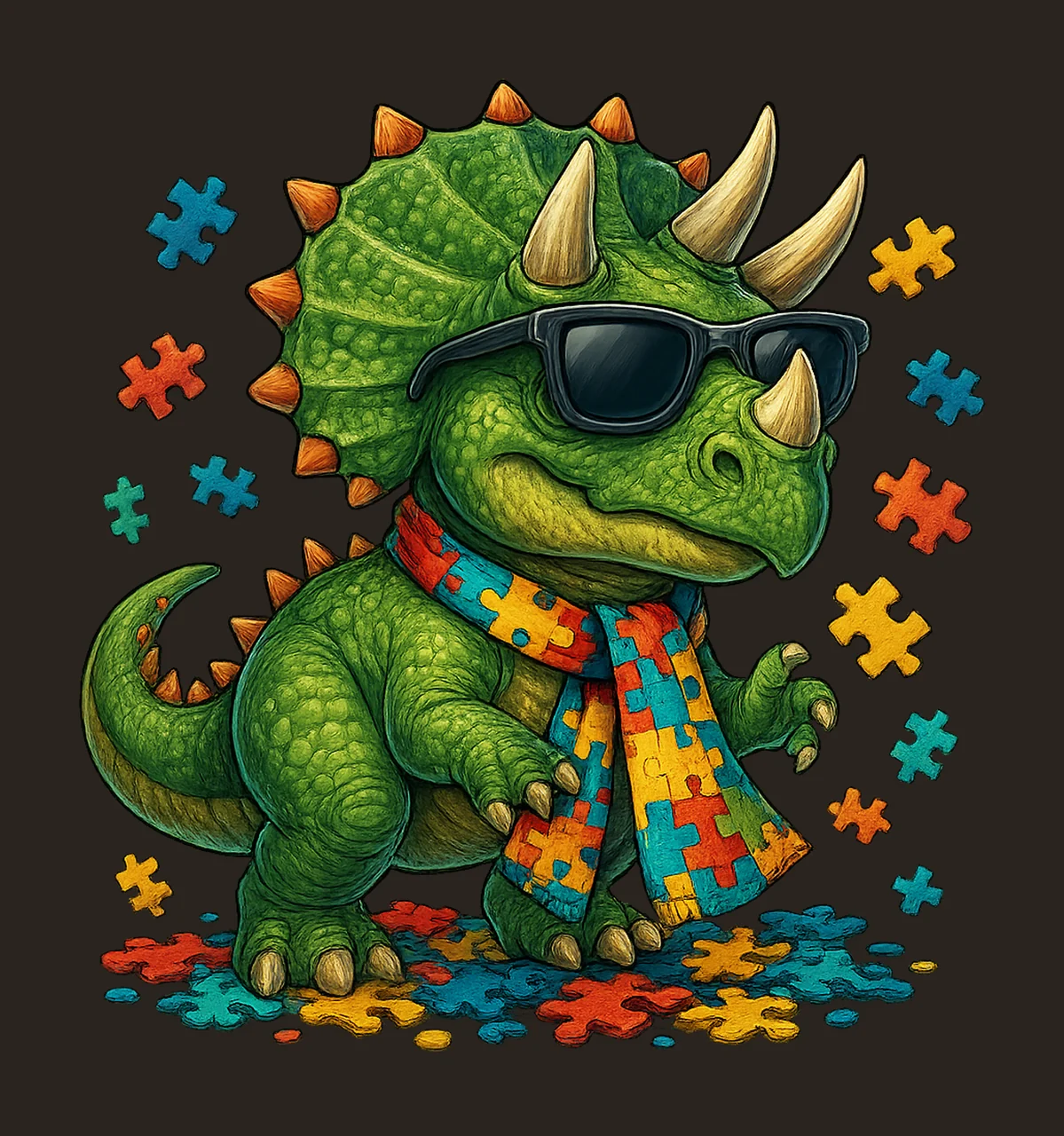 Blue Autism Rex Sublimation Design Colorful Dino Puzzle contrast preview thumbnail