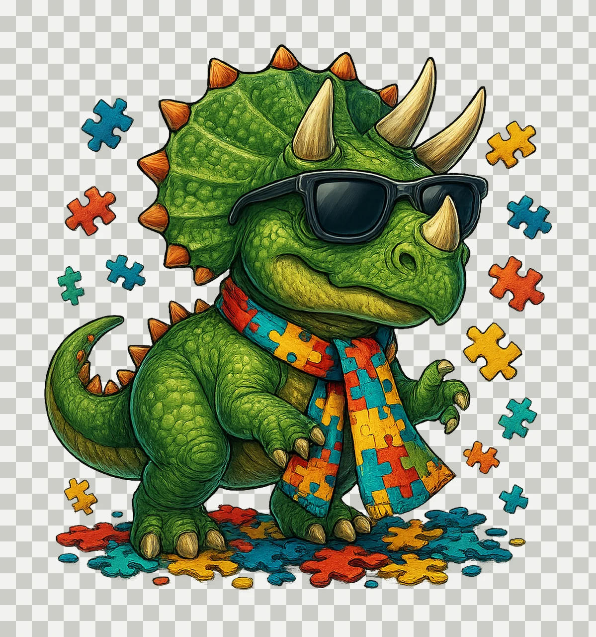 Blue Autism Rex Sublimation Design Colorful Dino Puzzle transparency and detail preview thumbnail