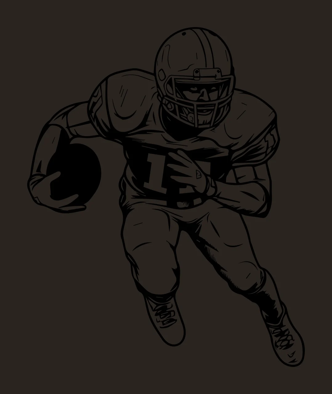 Football Player 1 Running With Ball helmet jersey cleats line drawing contrast preview thumbnail
