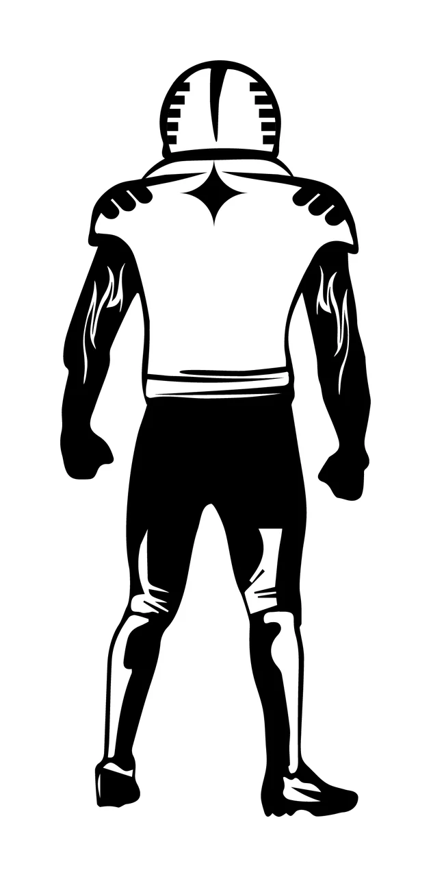Football Player In Shoulder Pads standing helmet jersey pants